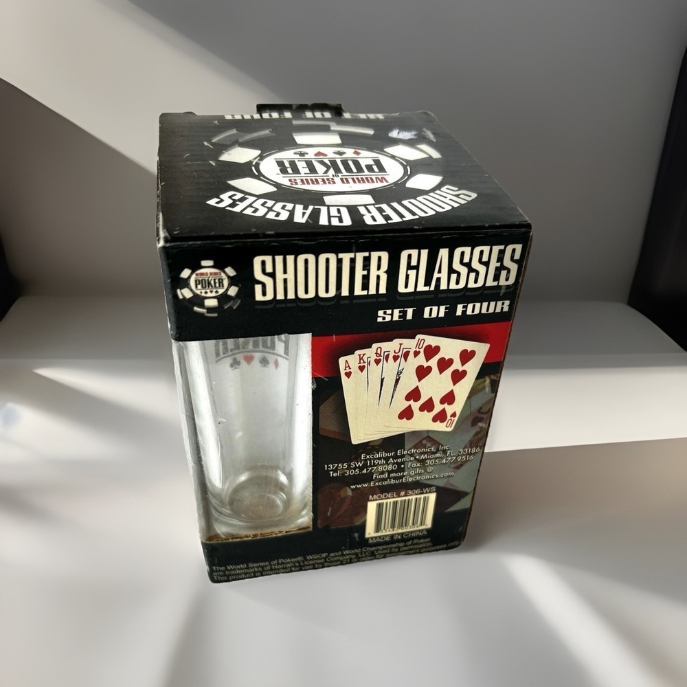 World Series Of Poker Shooter Glasses Set Of 4 Vintage Shot Glasses In Box